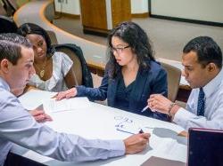 Group of MBA students collaborating at a table